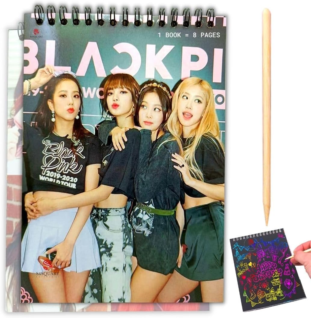 S4SQUARE ENTERPRISE ® Rainbow Black Scratch Book for Kids – A5 Size, 8 Pages - Magic Doodle, Black Pink Art, Drawing, and Coloring Book - Art and Craft Return Gift Combo-Suitable for 4 Years and Above