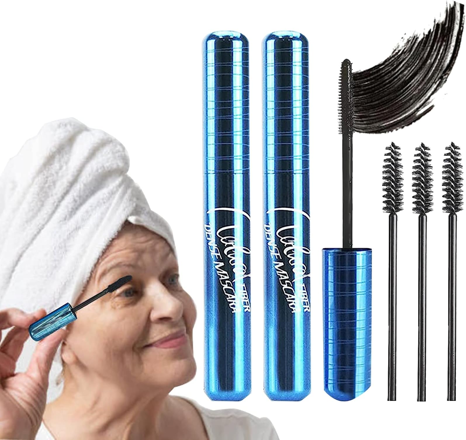 Mascara for Older Women 60 Plus, Mascara for Seniors with Thinning Lashes Waterproof Mascara, Hypoallergenic Volumizing Mascara Black Volume and Length for Sensitive Eyes (2pcs)