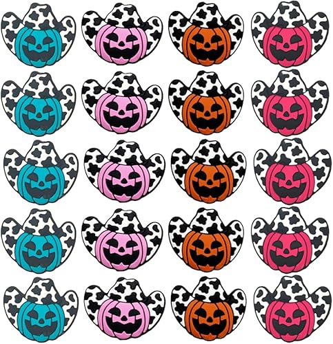 20 cuentas focales de silicona, cuentas impresas de vaca de silicona negra y blanca, cuentas espaciadoras de calabaza de Halloween, cuentas en forma