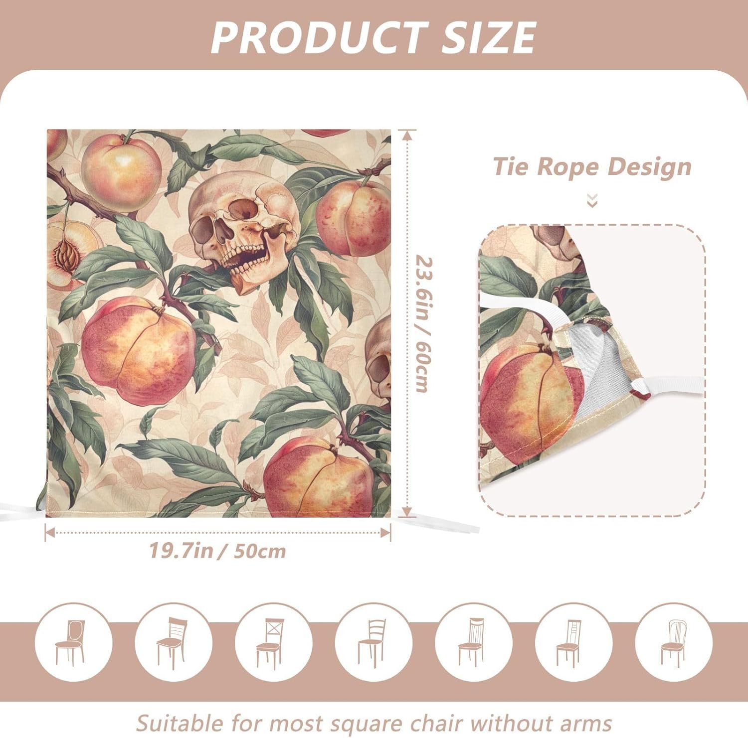 ALAZA Peaches and Skull Chair Back Cover Set of 6, Washable Reusable Removable Chair Slipcovers Decorative Chair Cover for Home Kitchen Wedding Party