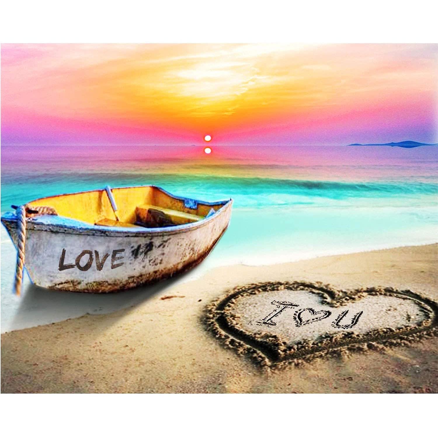 Peinture Diamant Bateau de Plage pour Décorer le Salon ou la Chambre en 40x80cm