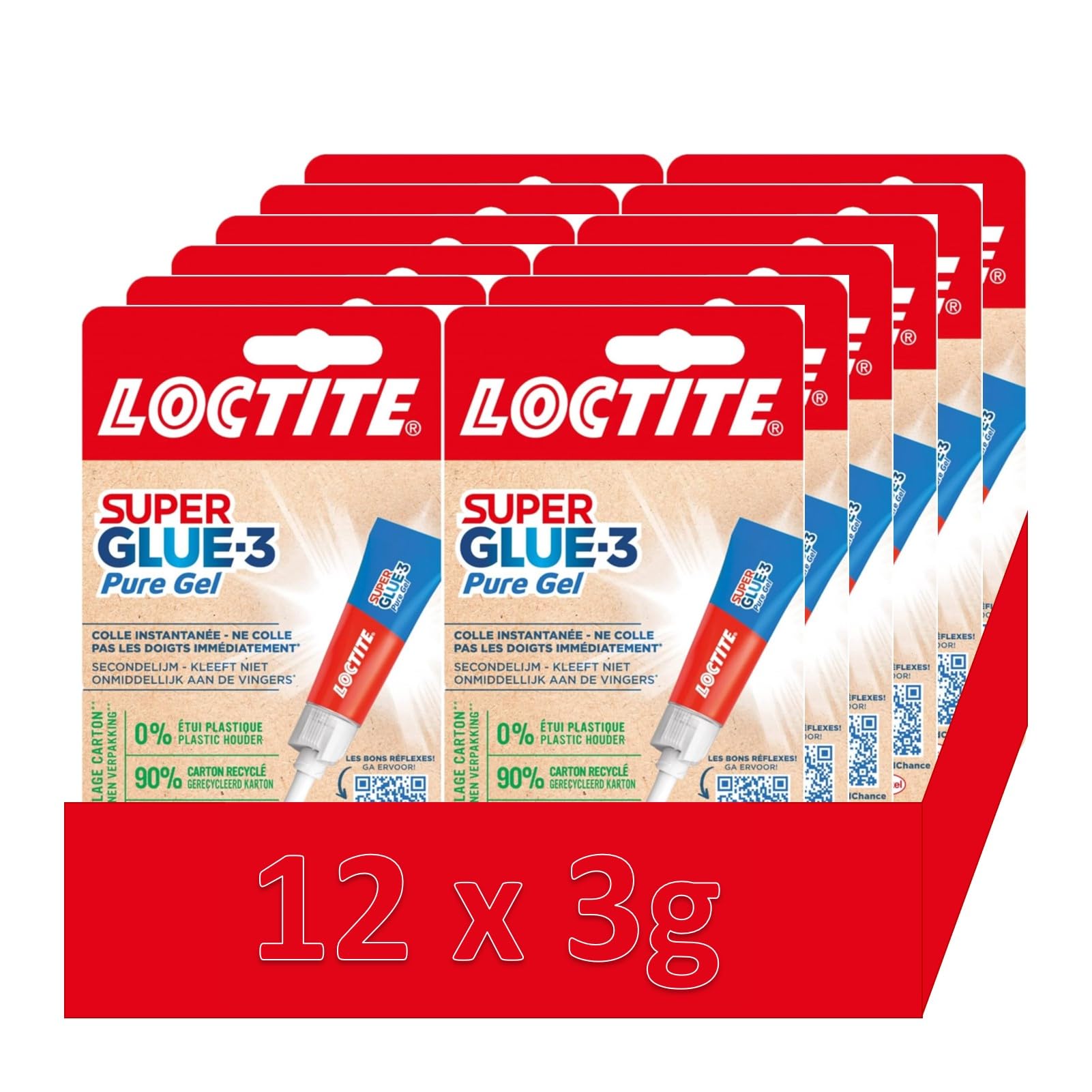 Super Glue-3 Pure Gel, pegamento transparente y potente, pegamento fuerte fórmula gel sin olor no pega los dedos, pegamento reposicionable, tubo de 12 x 3 g