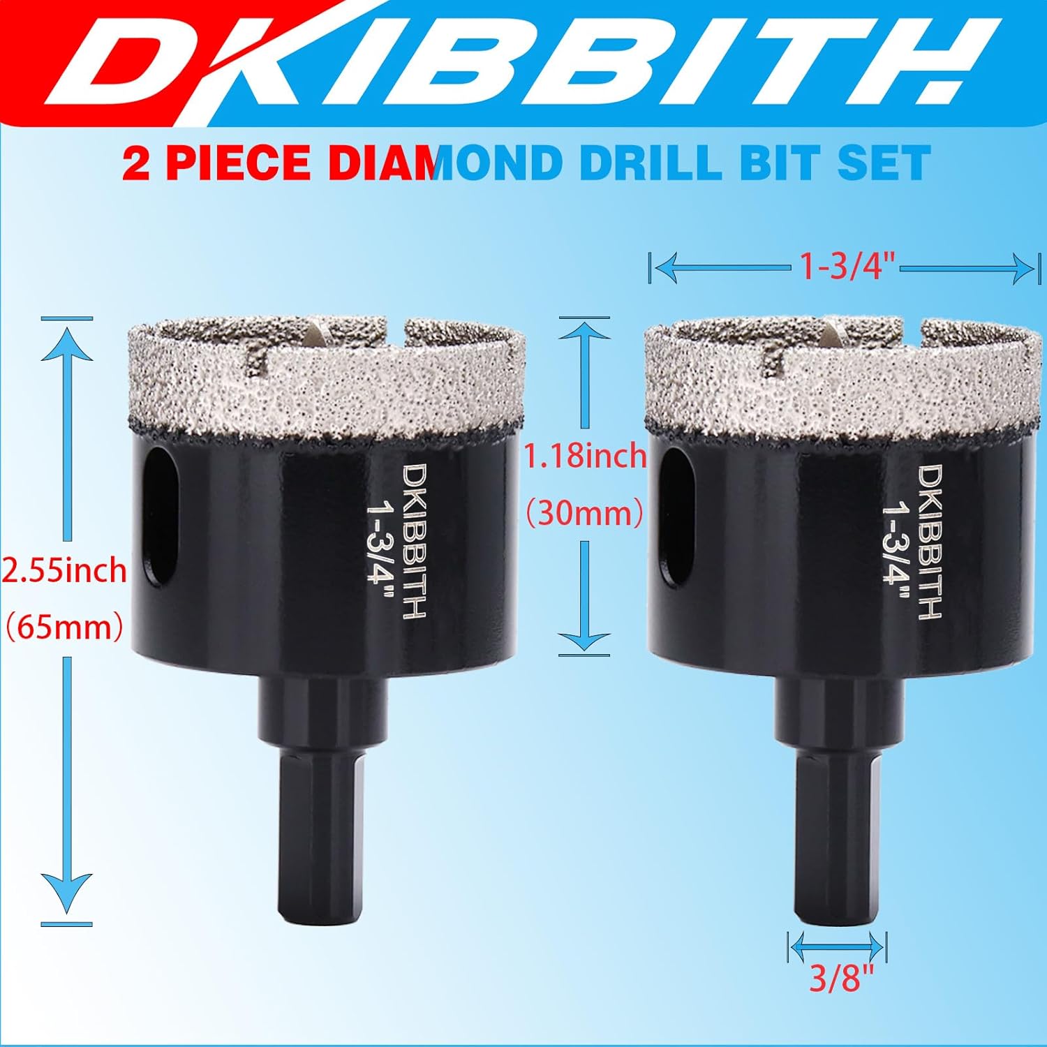 1-3/4" diamond hole-saw bits with pilot drill bit - 2pc 1 3/4 in diamond tipped tile hole saws with guiding bit for accurate drilling, for porcelain tile ceramic pots granite stone glass bottles 45mm (45mm)1-3/4"x2pcs