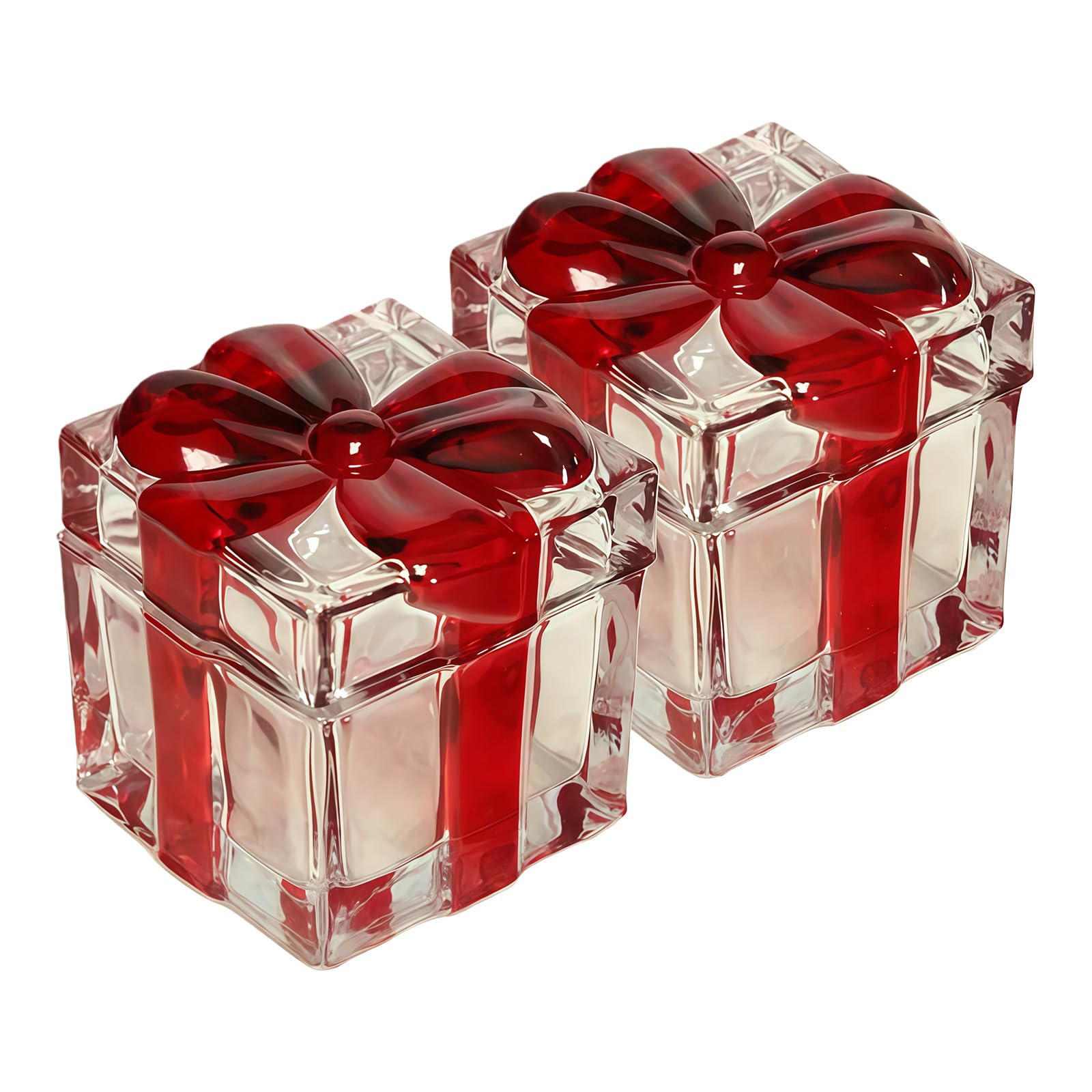 DSLKGWE Of 2 Clear Glass Containers Simple Designs Candy Jars with Bowknot Lid Christmas Holiday Decoration Elegant Glass Jar