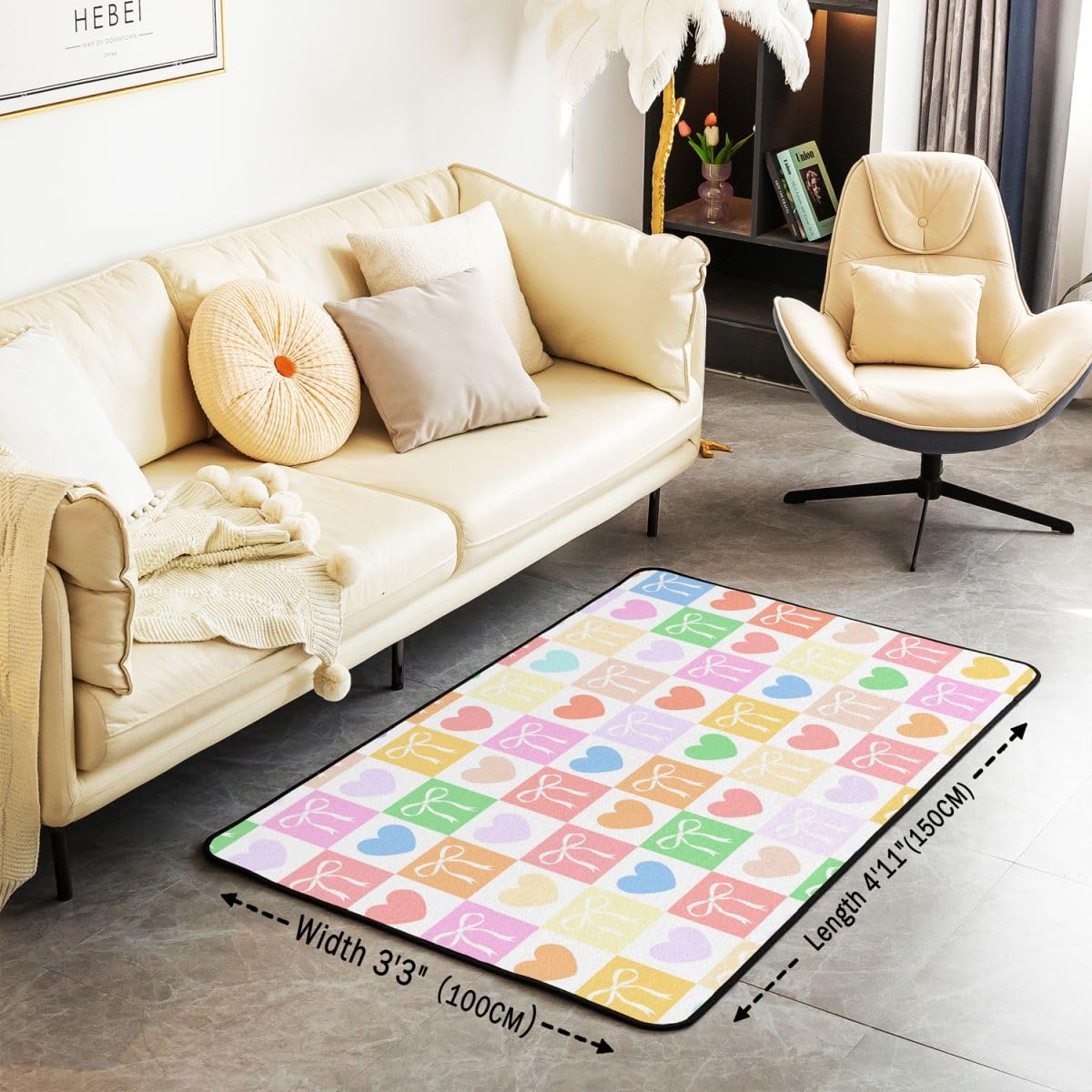 Homewish Dywaniki z tęczową kratką z kokardą 100 x 150 cm