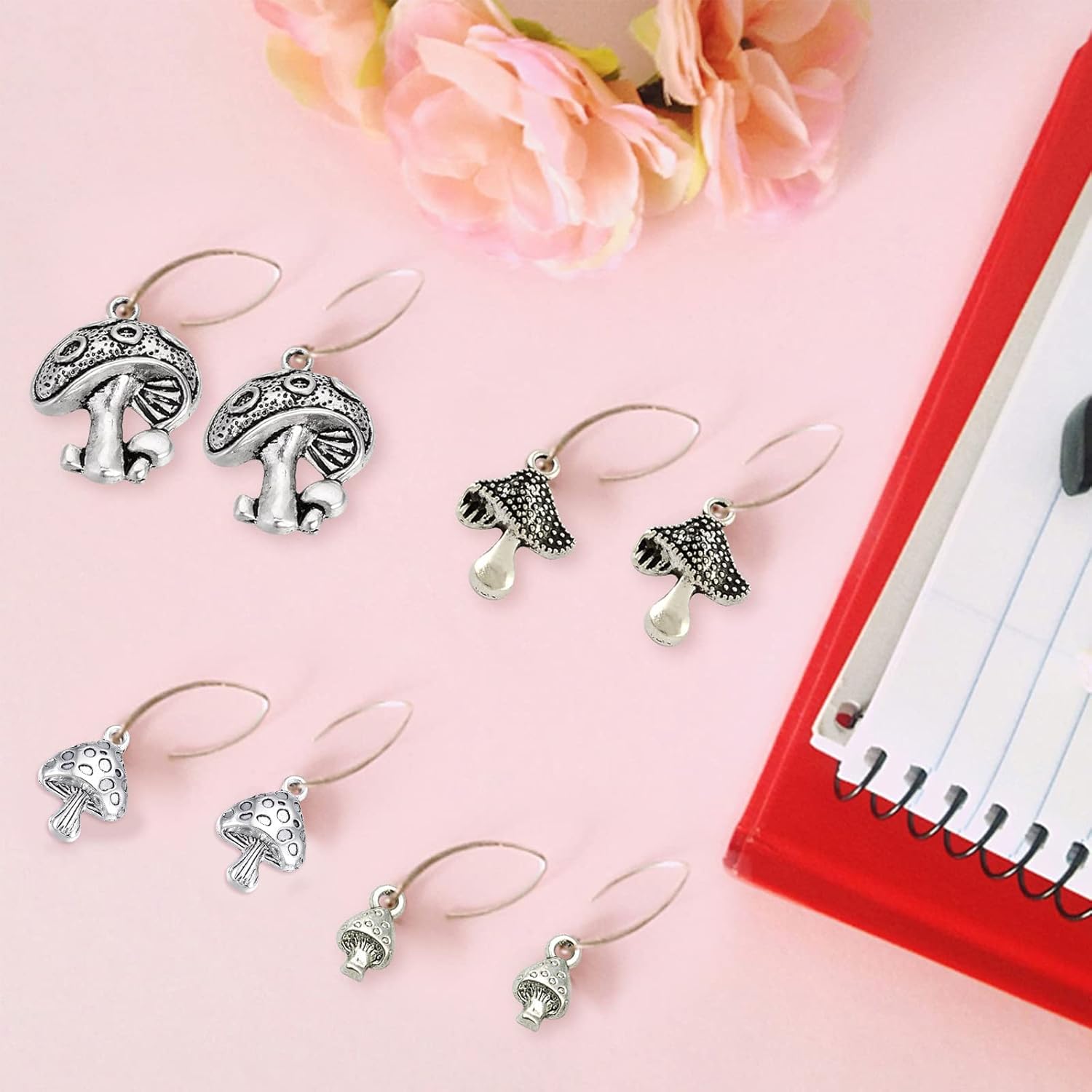 SUNNYCLUE 1 Box 60Pcs 6 Styles Mushrooms Charms Mushroom Plants Forest Charm Bulk Tibetan Style Antique Silver Tiny Pendants for Jewelry Making DIY Christmas Earrings Bracelets Craft Adult - Image 3