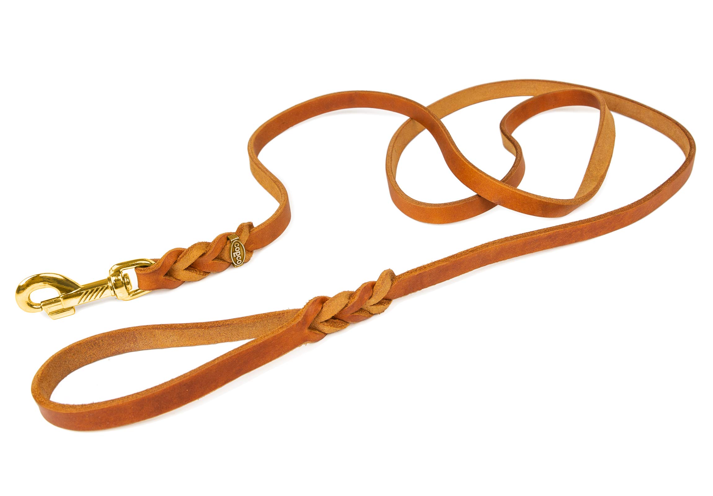 CopcoPet Correa de cuero engrasado, 3 m x 12 mm, coñac, hecha a mano en Alemania, con correa de mano y mosquetón de latón, suave, resistente al agarre y duradera, para perros medianos, entrenamiento y