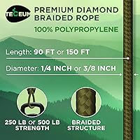 Vista 2 de TECEUM Cuerda – 90 pies x 1/4 pulgada (7mm) – Verde Ejército – Cuerda Utilitaria Versátil y Resistente – Acampada, Artesanía, Asta de Bandera