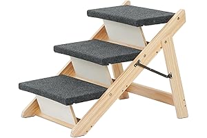 MEWANG Wood Dog Stairs: Foldable 3-Level Pet Steps for Effortless Climbing