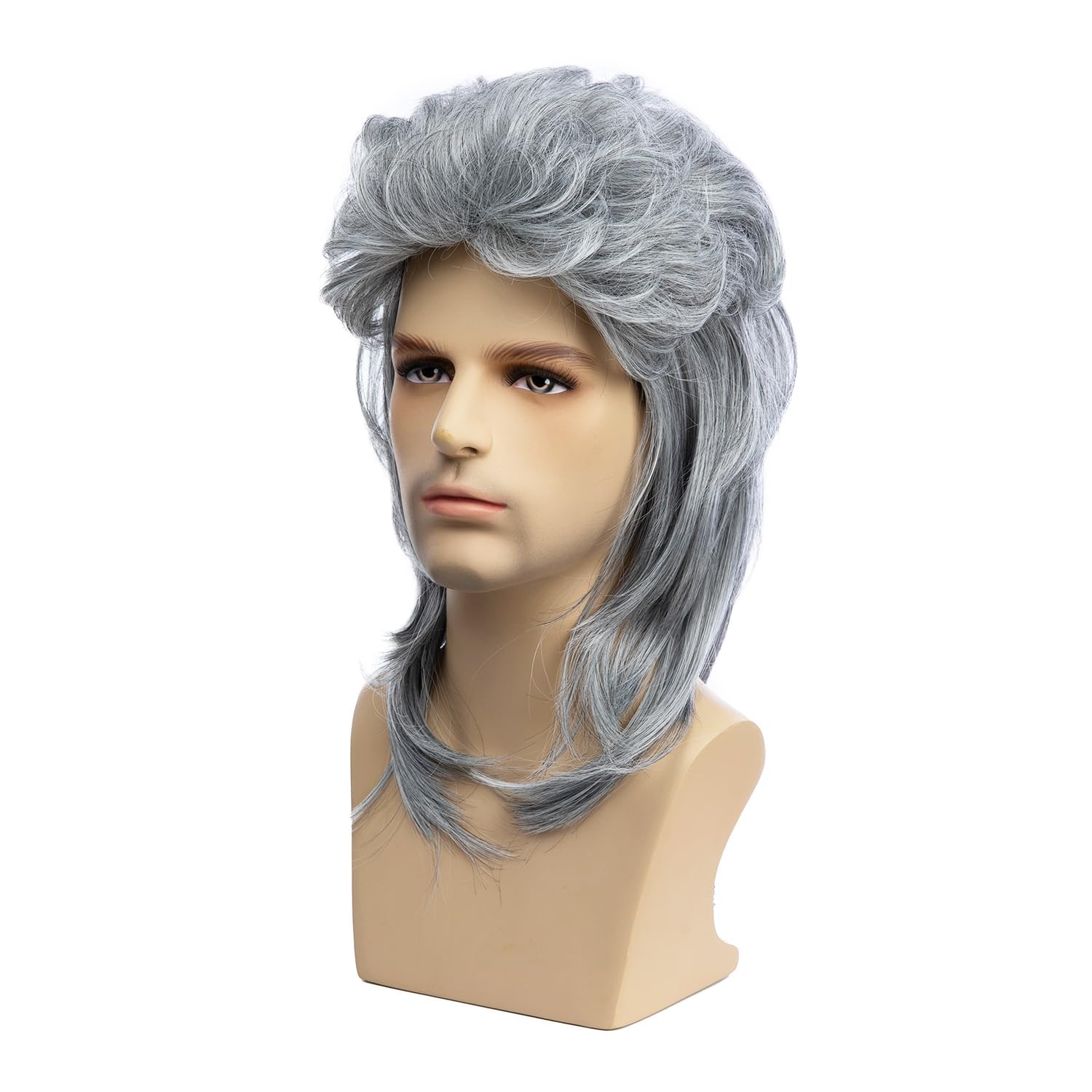 Perruque Mulet 80's Gris Homme - Style Cosplay Halloween, Fête Déguisée, Cheveux Synthétiques Résistants Chaleur