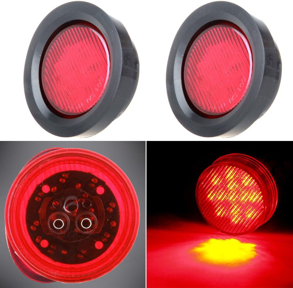 Side Marker Light Universal 2x Red 2.5 Inch Round Clearance Marker Light Bulbs Flush