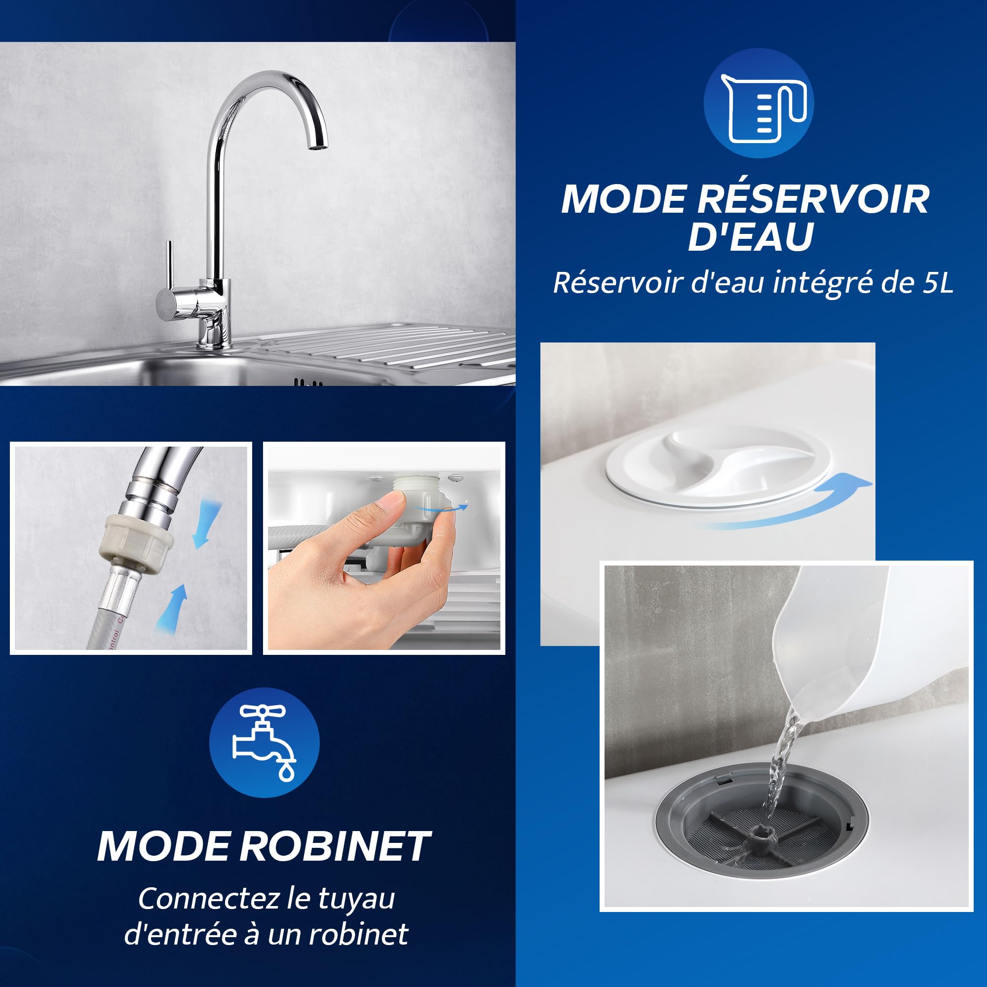AIRMSEN Mini Lave-Vaisselle de Comptoir, 5+1 Programmes, Réservoir 5L, Contrôle Tactile, Écran LED, Blanc et Noir