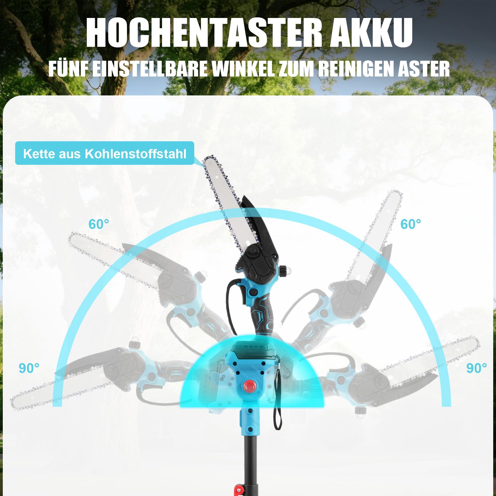 Mini motosierra 2 en 1 y sierra de podar telescópica, batería de 21 V, 2,1 m telescópica con sistema de lubricación, con 2 baterías, 2 cadenas, tecnología de motor sin escobillas, motosierra manual