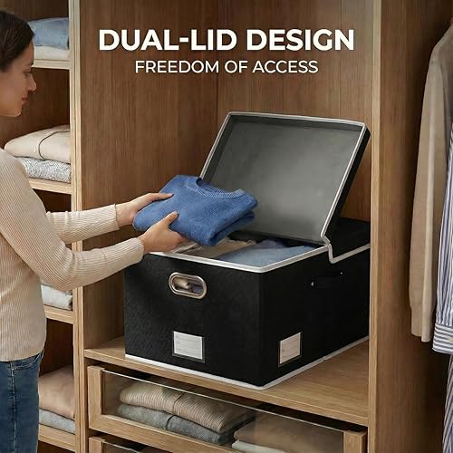 Miniatura 3 de PRANDOM Cajas de almacenamiento con tapas [paquete de 3] contenedores de almacenamiento plegables de tela, canastas con cubierta para el hogar,