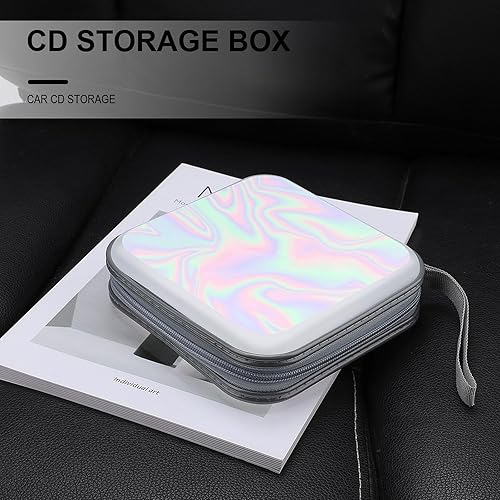 Miniatura 5 de Estuche holográfico pastel de 40 capacidades para CD y DVD, organizador de carpetas de almacenamiento de CD de plástico duro para auto y hogar