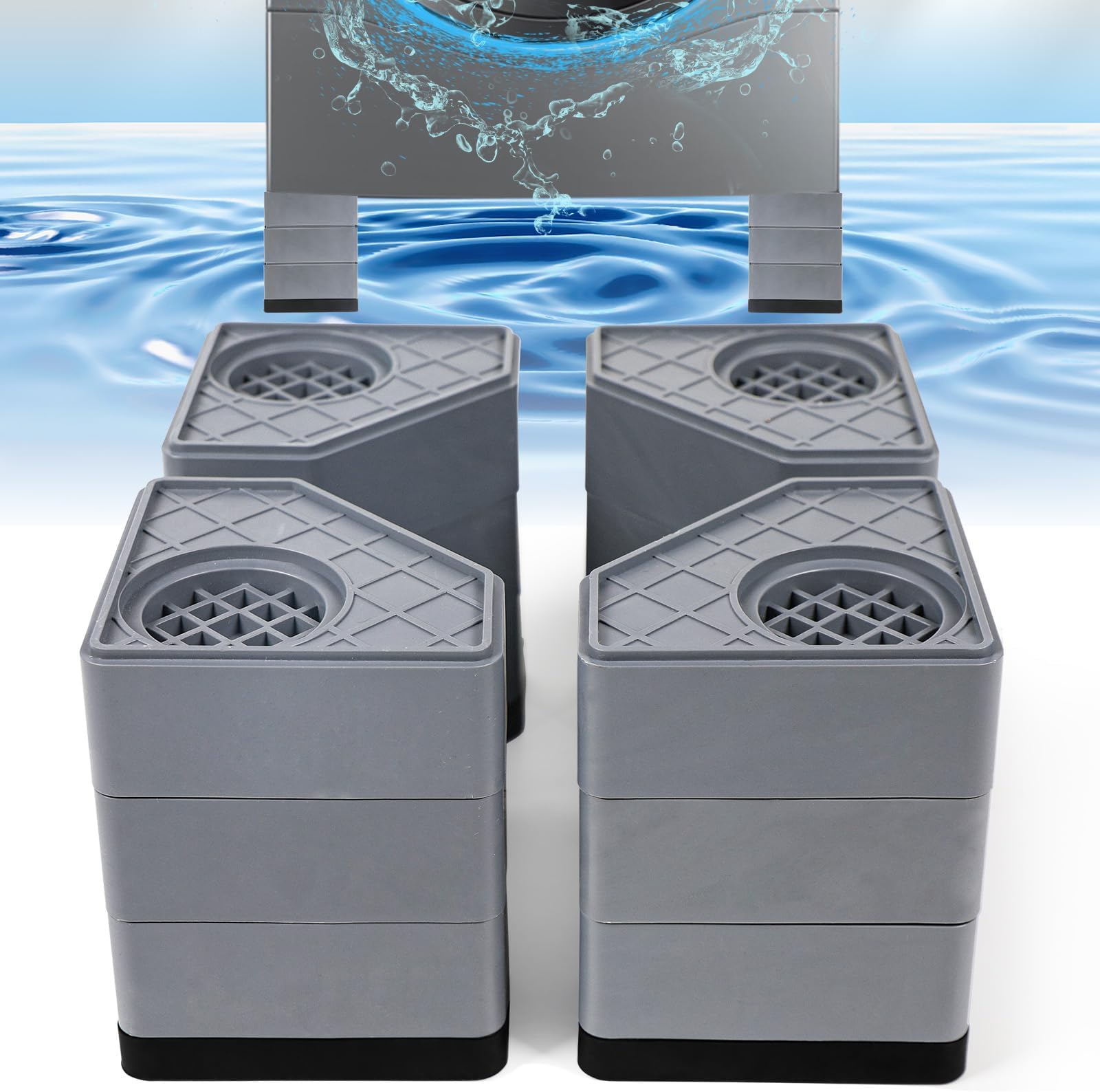 4Pcs Anti Vibration Pads for Washing Machine, Stops Washer Dryer Moving, Prevents Noise, Vibration Transfer, Antivibration Stabilizer Support Feet (Increase4.5in)