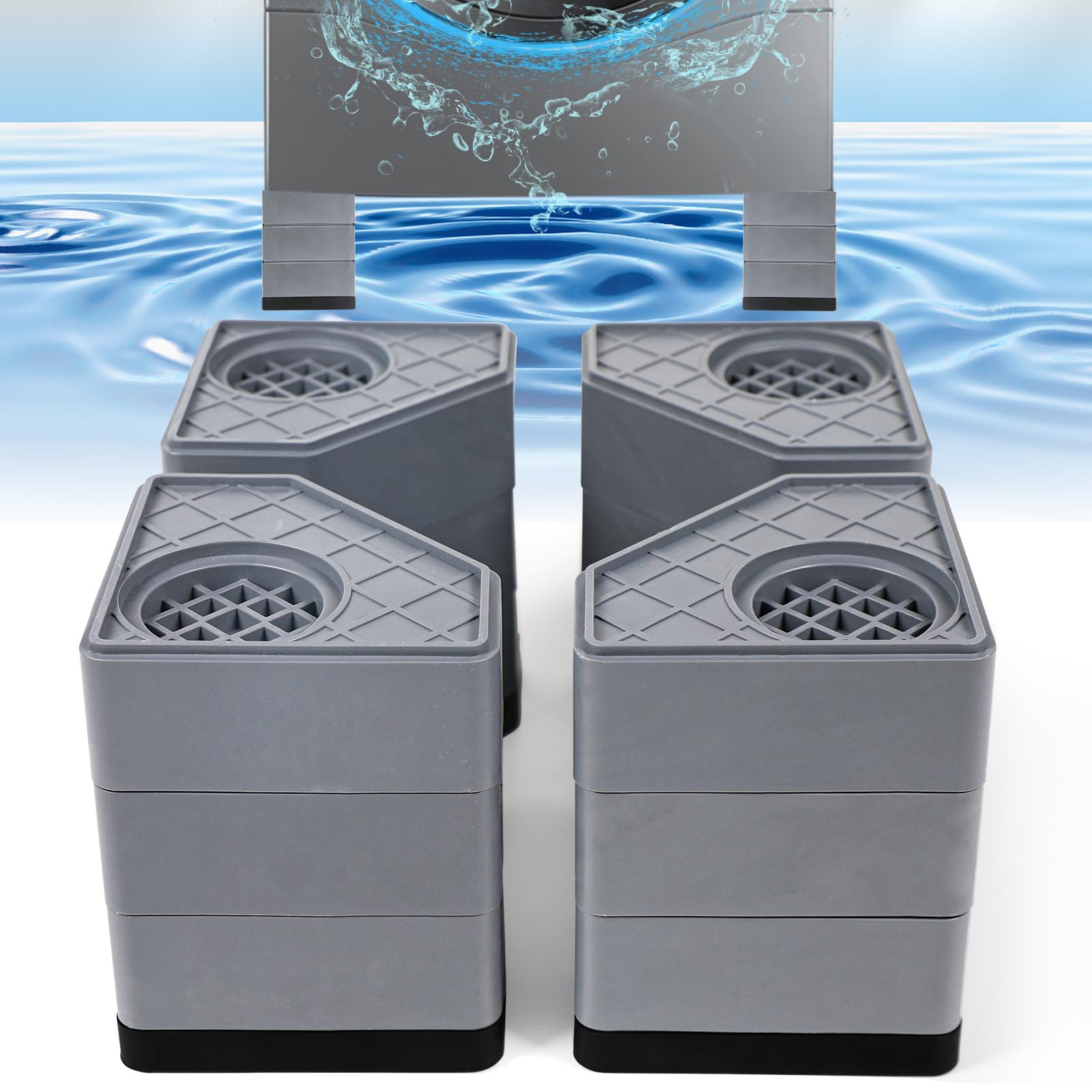 4Pcs Anti Vibration Pads for Washing Machine, Stops Washer Dryer Moving, Prevents Noise, Vibration Transfer, Antivibration Stabilizer Support Feet (Increase4.5in)