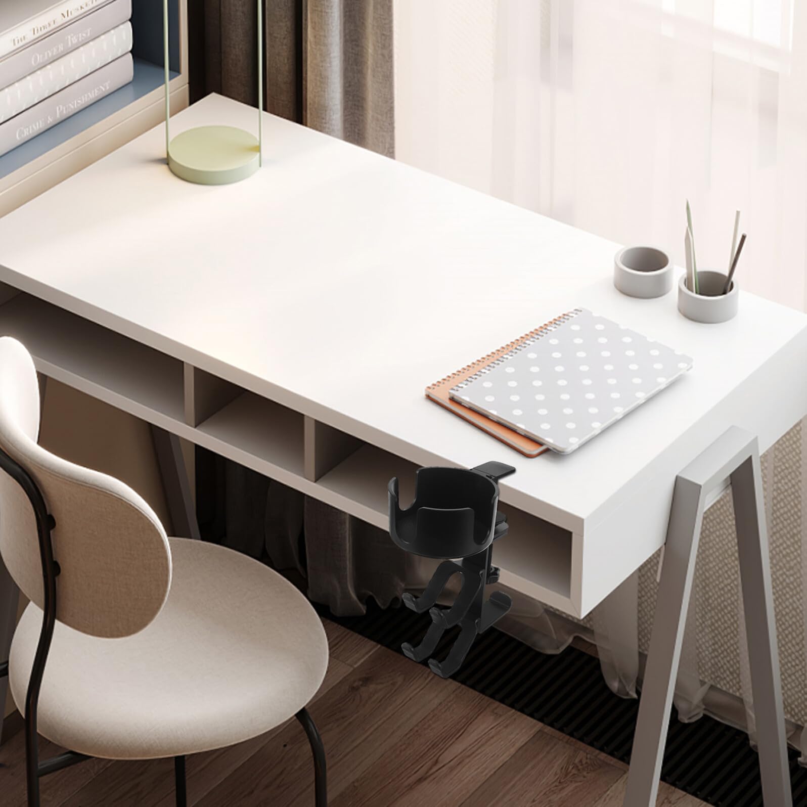 DOITOOL Supporto per Cuffie da Scrivania Multiuso con Portabicchieri e Morsetto Regolabile, Gancio per Cuffie e Controller, Organizer Compatto per Ufficio e Gaming, Metallo Nero