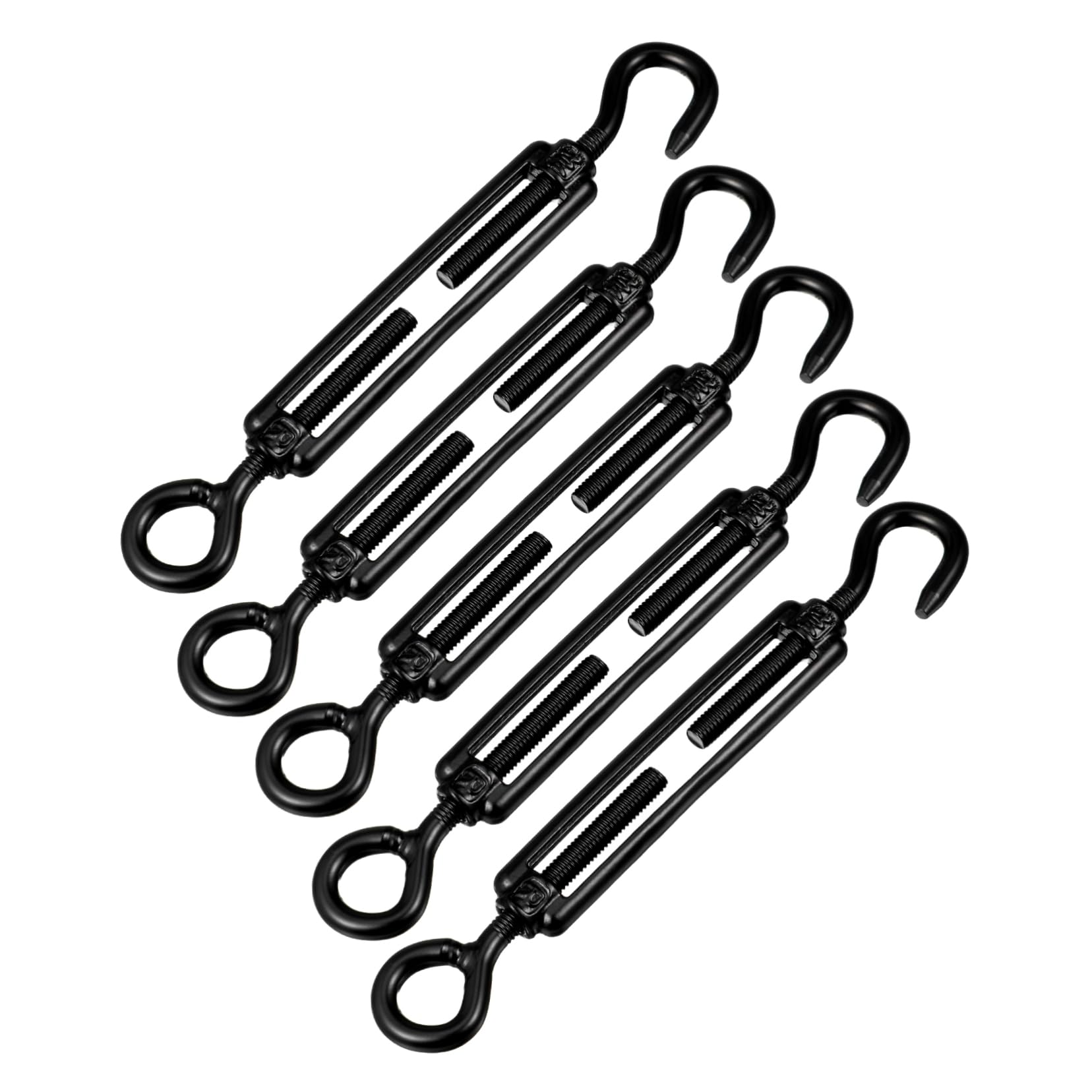 TOPBATHY 5piezas Tensor de Cable Ajustable de Acero Inoxidable Negro M5 Gancho y Ojo Resistente para Tensar Alambres y Ropa en Ambientes Industriales