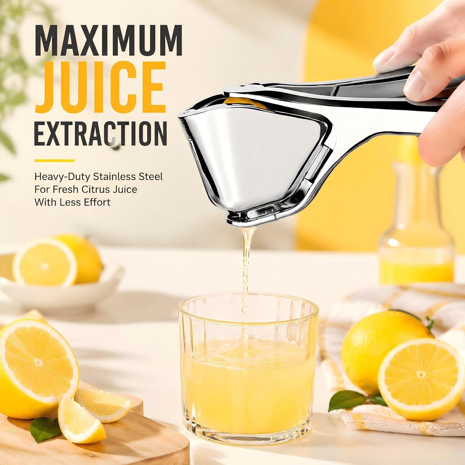 Lemon Squeezer Manual Stainless Steel - Max Extraction Hand Press Lemon Juicer, Metal Heavy-Duty Handheld Lime Squeezer, Easy Squeeze Fold-Flat Lime Citrus Fruit Extractor