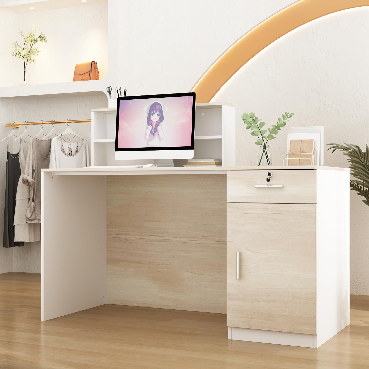 Amazon.co.jp: DiDuGo 受付カウンター 木製カウンターテーブル 幅140cm 