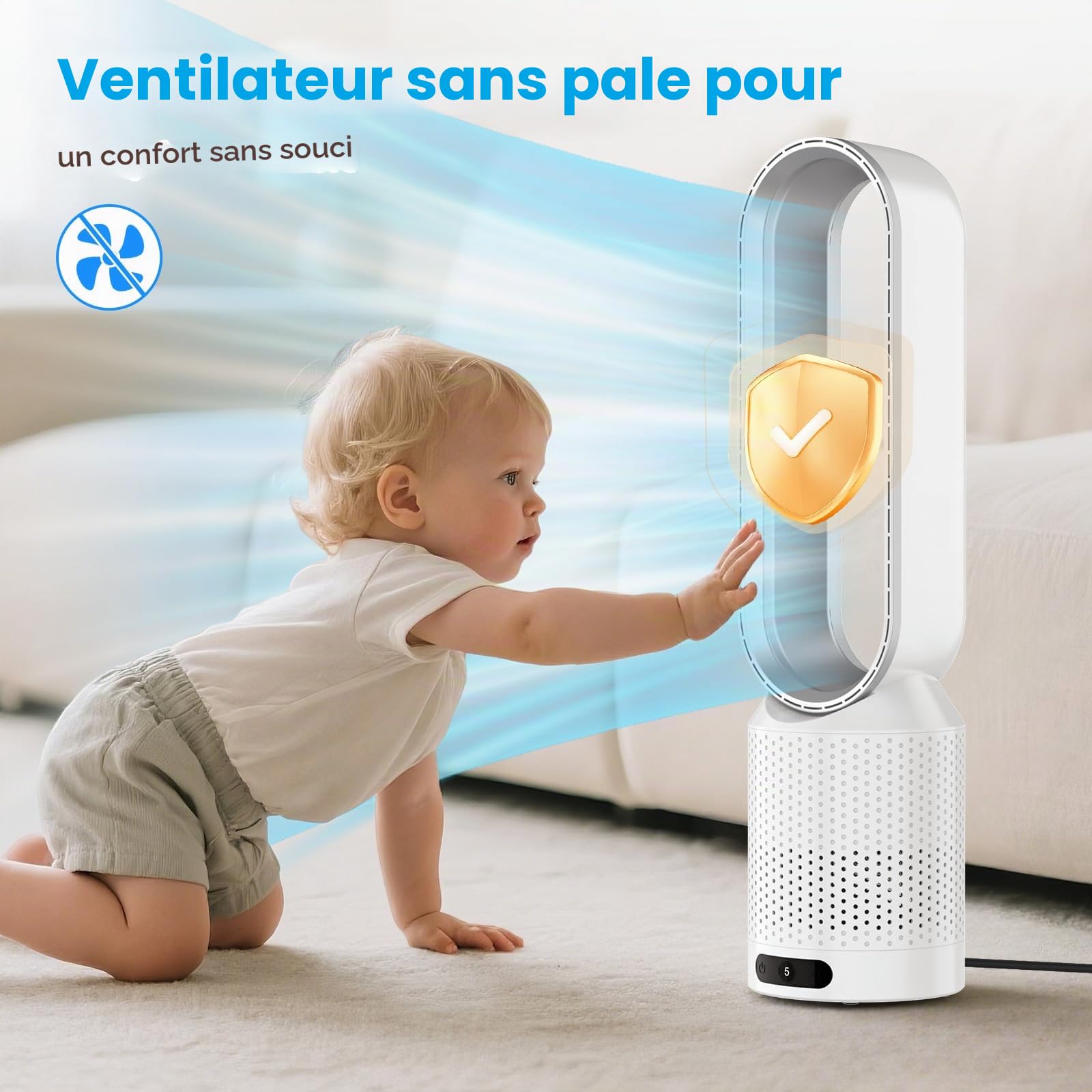Ventilateur Colonne Silencieux, 58cm Ventilateur sans Pale