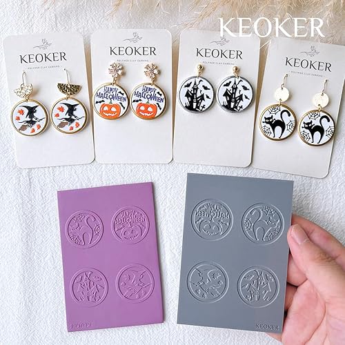 Miniatura 4 de Keoker Hojas de textura de arcilla polimérica para Halloween, tapete de textura de arcilla de Halloween para hacer aretes, joyas, herramientas de