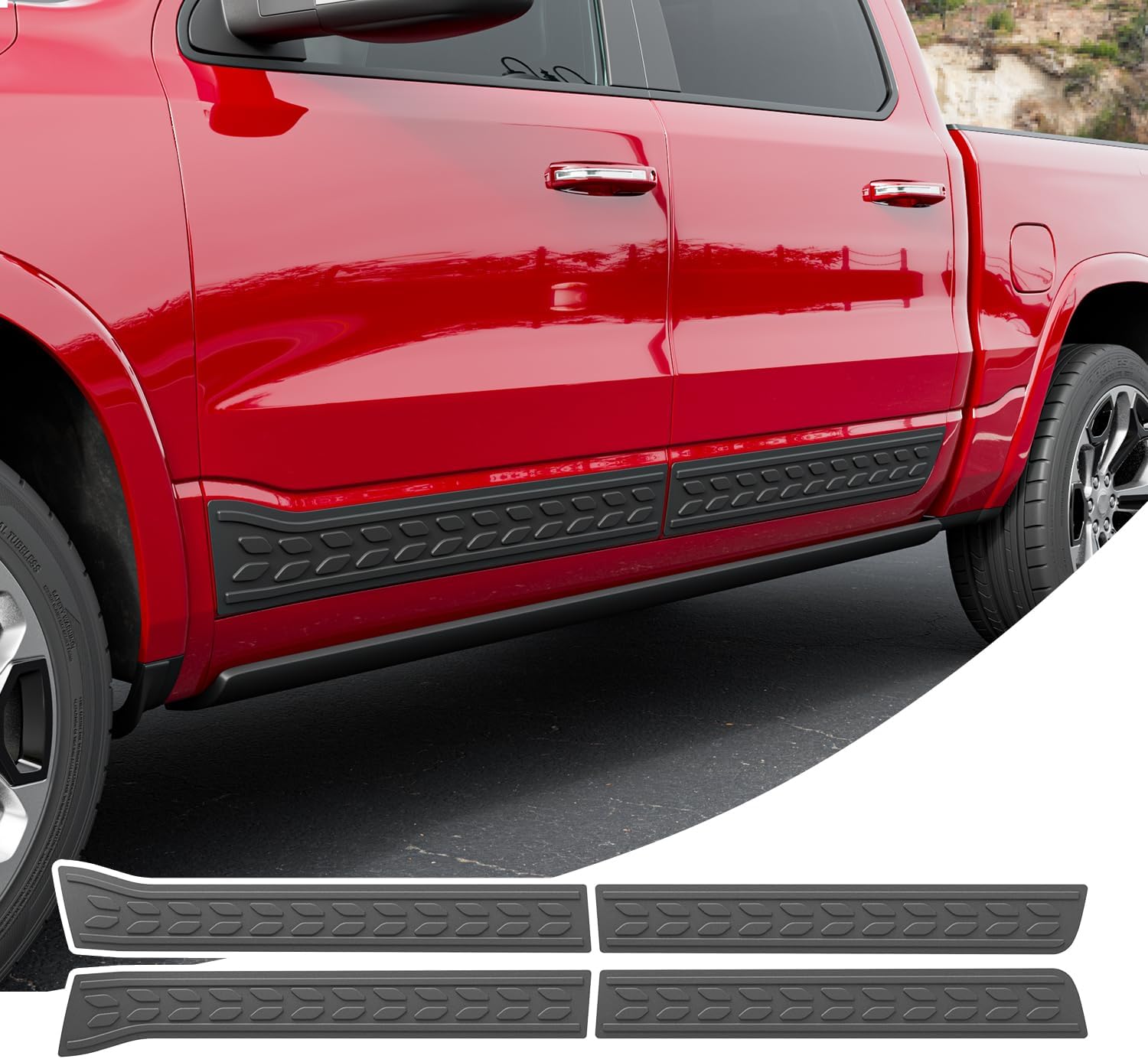 Door Molding Trim Compatible with 2019-2025 Dodge Ram 1500 Body Side Molding Trim Rocker Panel Crew Cab Replacement for 2019-2025 Dodge Ram 1500 Accessories (TPE)