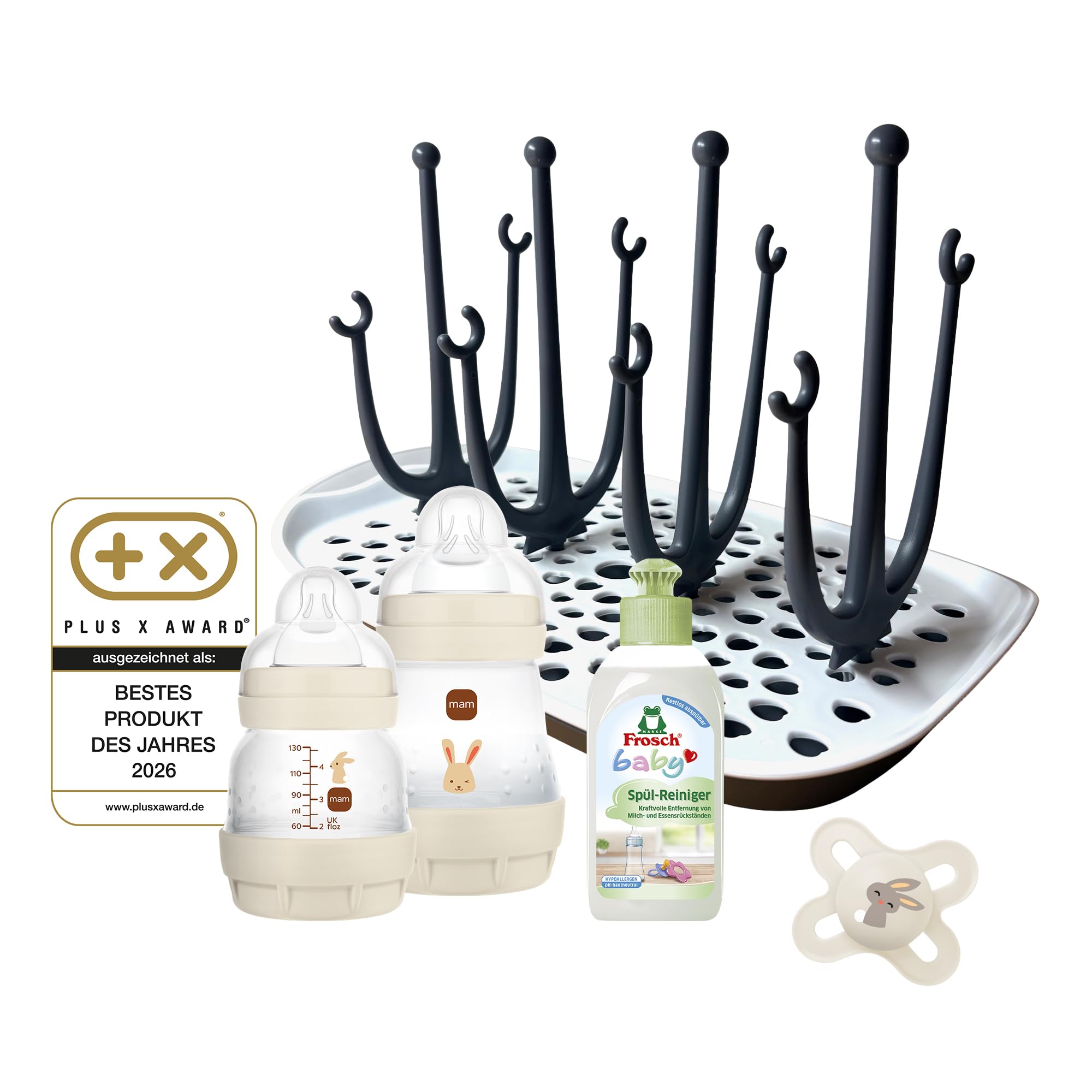 MAM Easy Start Anti-Colic Set inkl. Trockengestell | 0+ Mon | Babyflaschen-Set | 96% Hebammen-Empfehlung | 80% weniger Koliken | 2 Trinkflaschen & 1 Schnuller | beige
