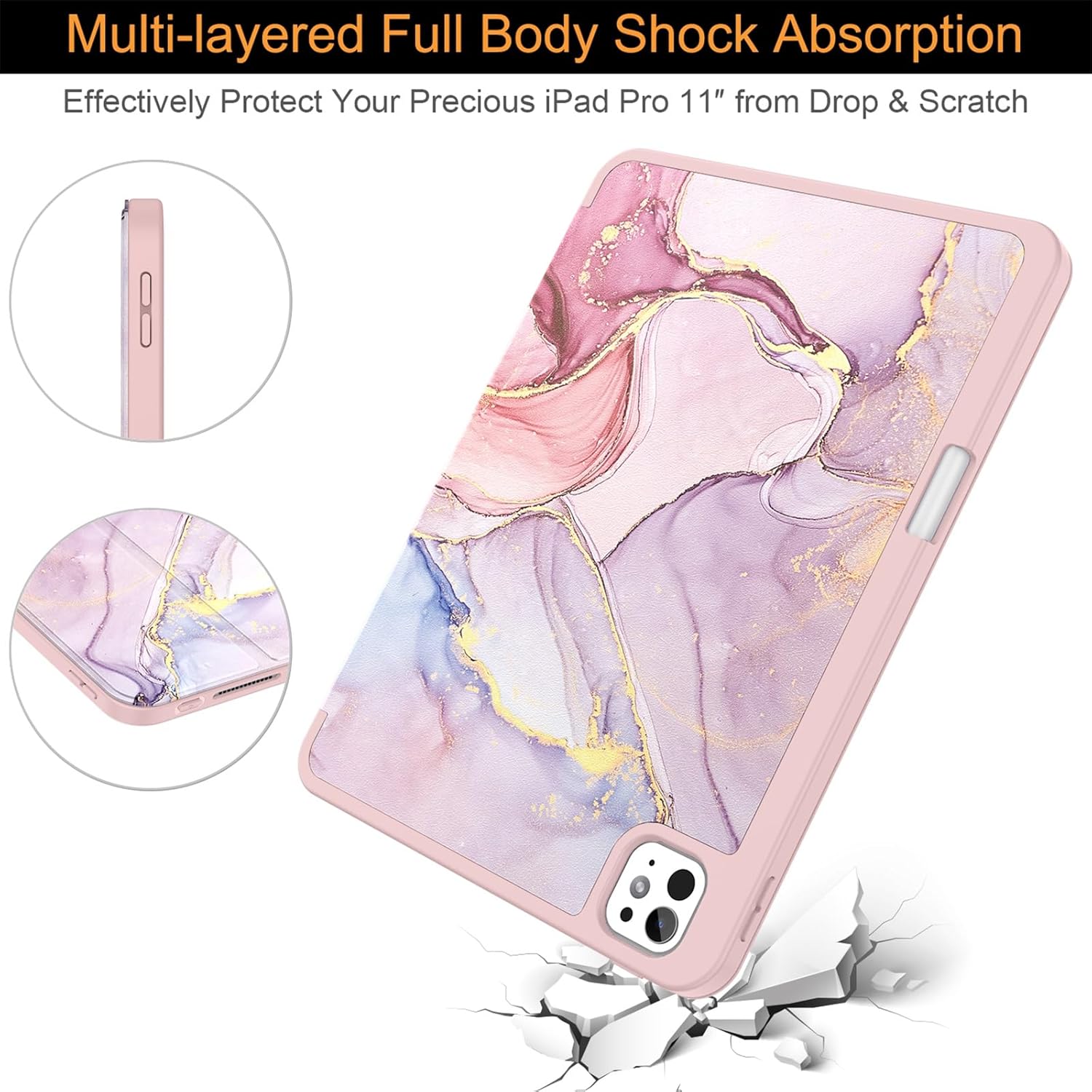 Soke Case for New iPad Pro 11 Inch (M5/M4) 5th Generation 2024-2025 with Pencil Holder - [Shockproof + Apple Pencil Charging + Auto Wake/Sleep], Soft TPU Back Cover for iPad Pro 11", Dreamy Marble