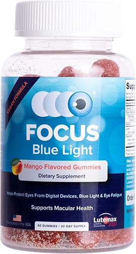 Suplemento de luz azul Focus suplemento de luteína y zeaxantina para la salud ocular y protección de la luz azul 60 unidades de goma con sabor a