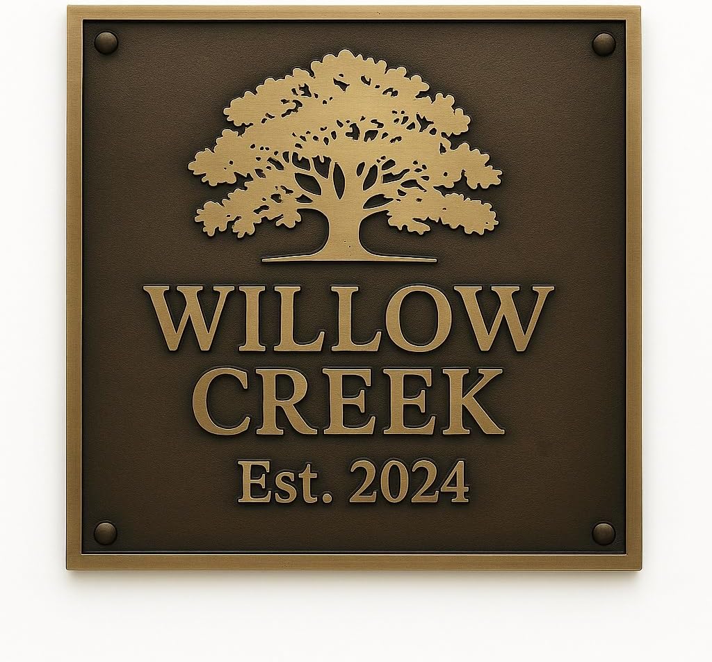 Custom Brass Plaque Antique Bronze Finish | Handmade Solid Cast Brass Nameplate & Sign with Logo or Text | Weatherproof House, Memorial & Business Wall Sign
