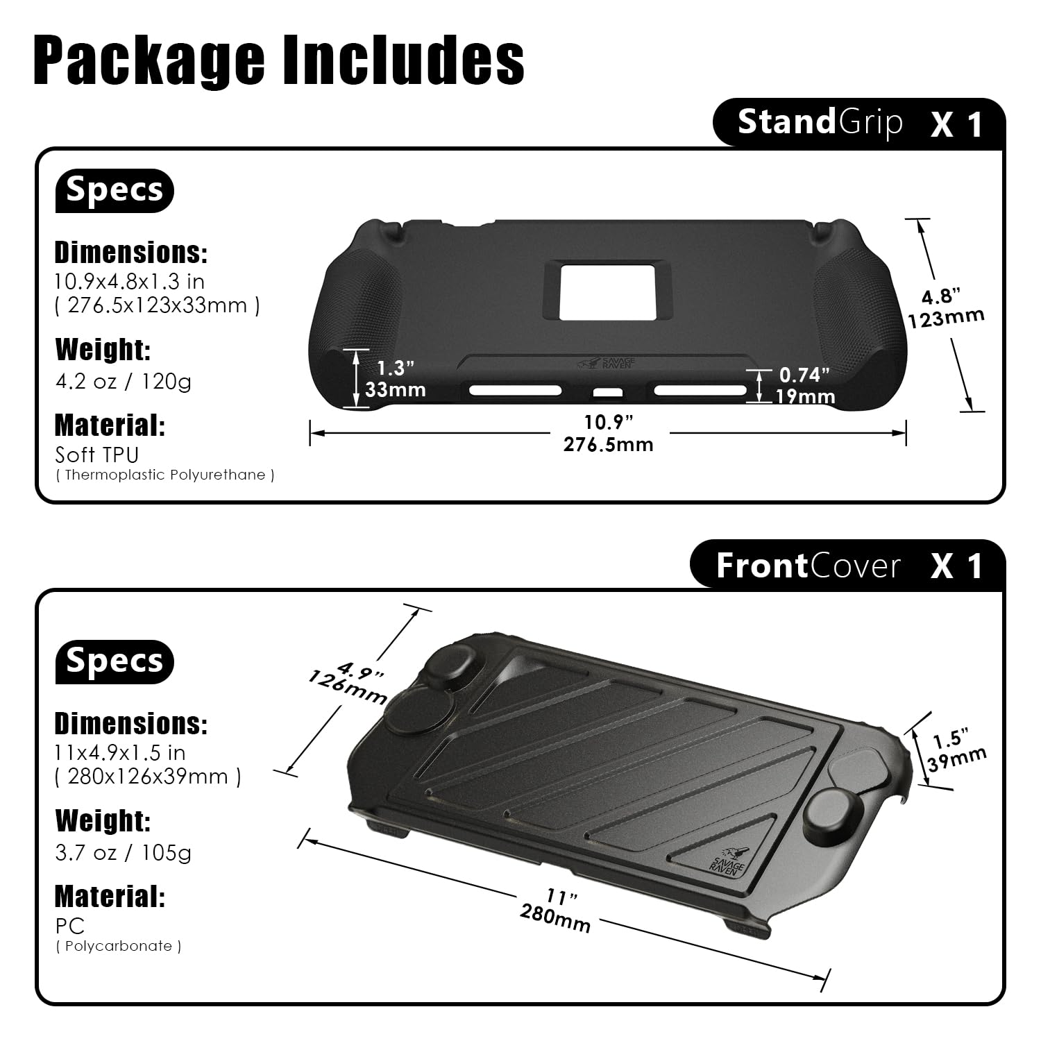 Savage Raven by Skull & Co. StandGrip Front Cover Bundle for Nintendo Switch 2: Protective Case with Textured Grips Full Protection and Hard-Shell Front Cover Handheld Design - Smoky Black