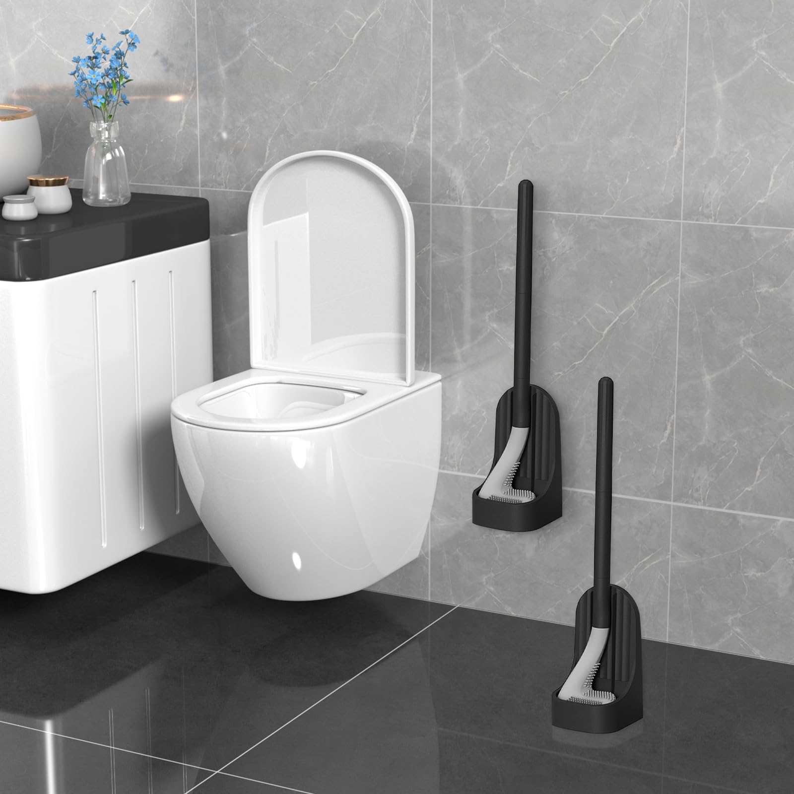 Scopino WC in silicone e supporti - Spazzola WC per pulizia in profondità, spazz