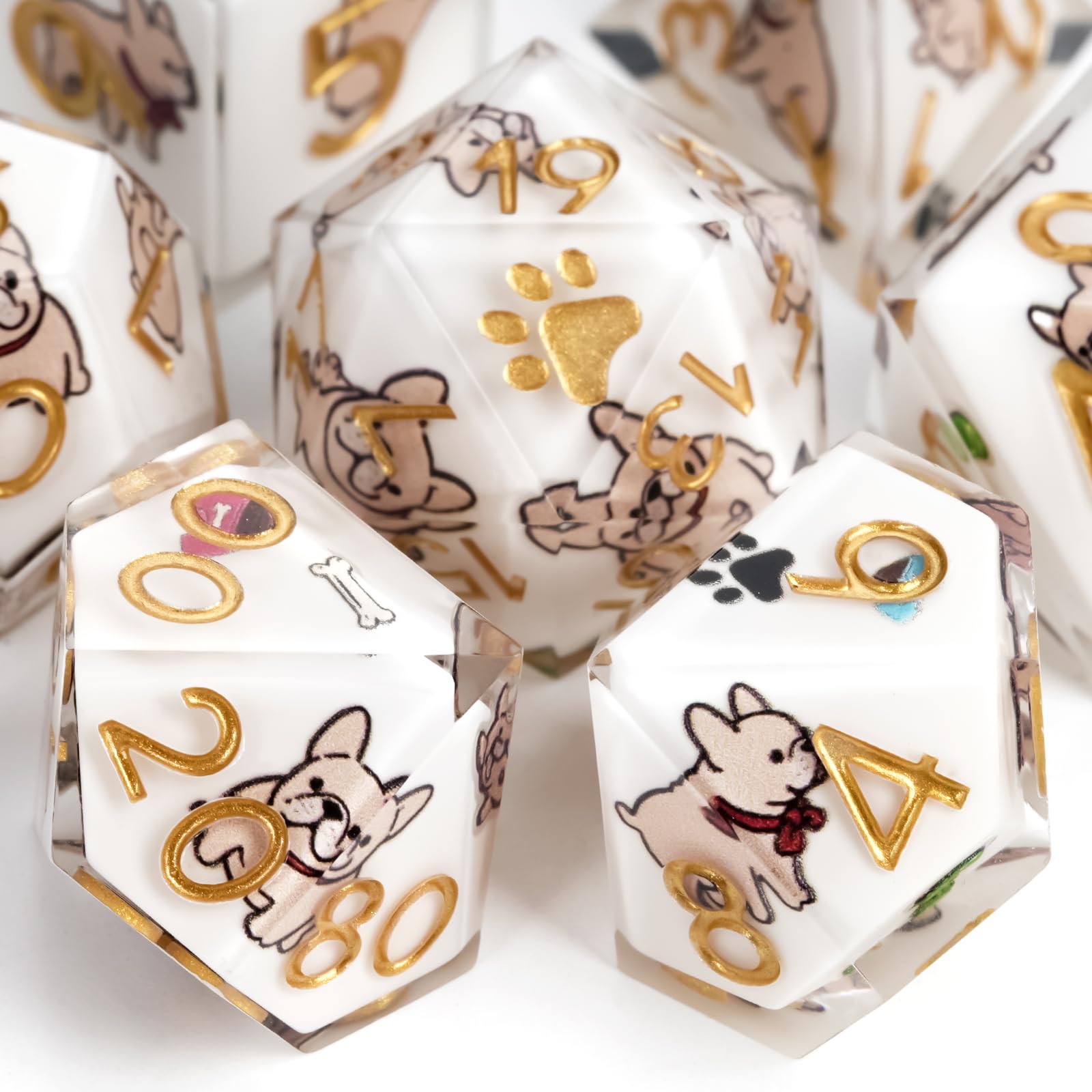 GU BEI TE DND Dice Set 7-Pcs, Sharp Edge Cute Dog Style Resin Dice Polyhedral Resin Sharp Edge Dice for Roleplaying Games Dungeons and Dragons RPG MTG Table Games（Golden Retriever）