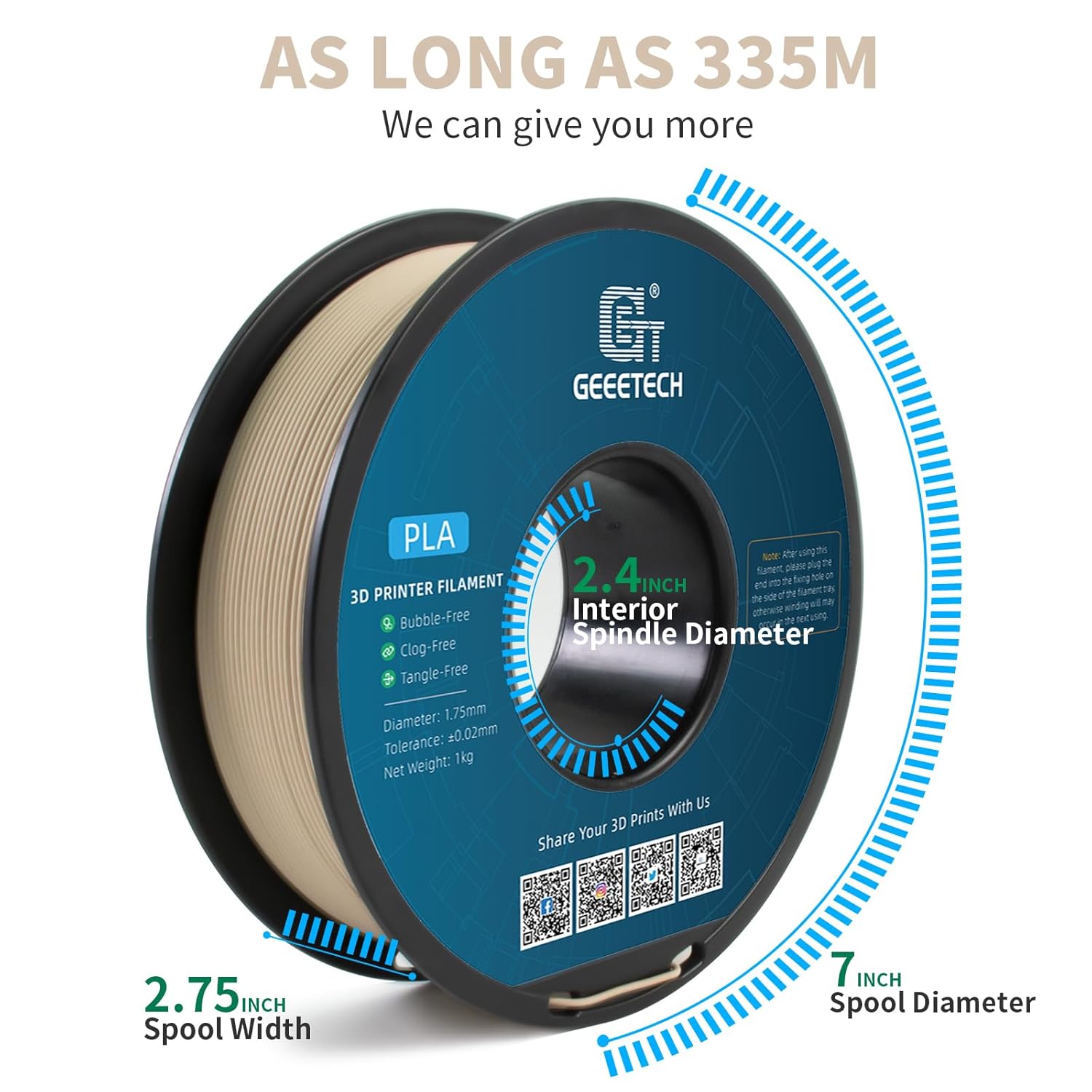 Geeetech PLA 3D Printer Filament, 1kg Spool (2.2lbs), 1.75mm Dimensional Accuracy +/- 0.03mm, Wood PLA