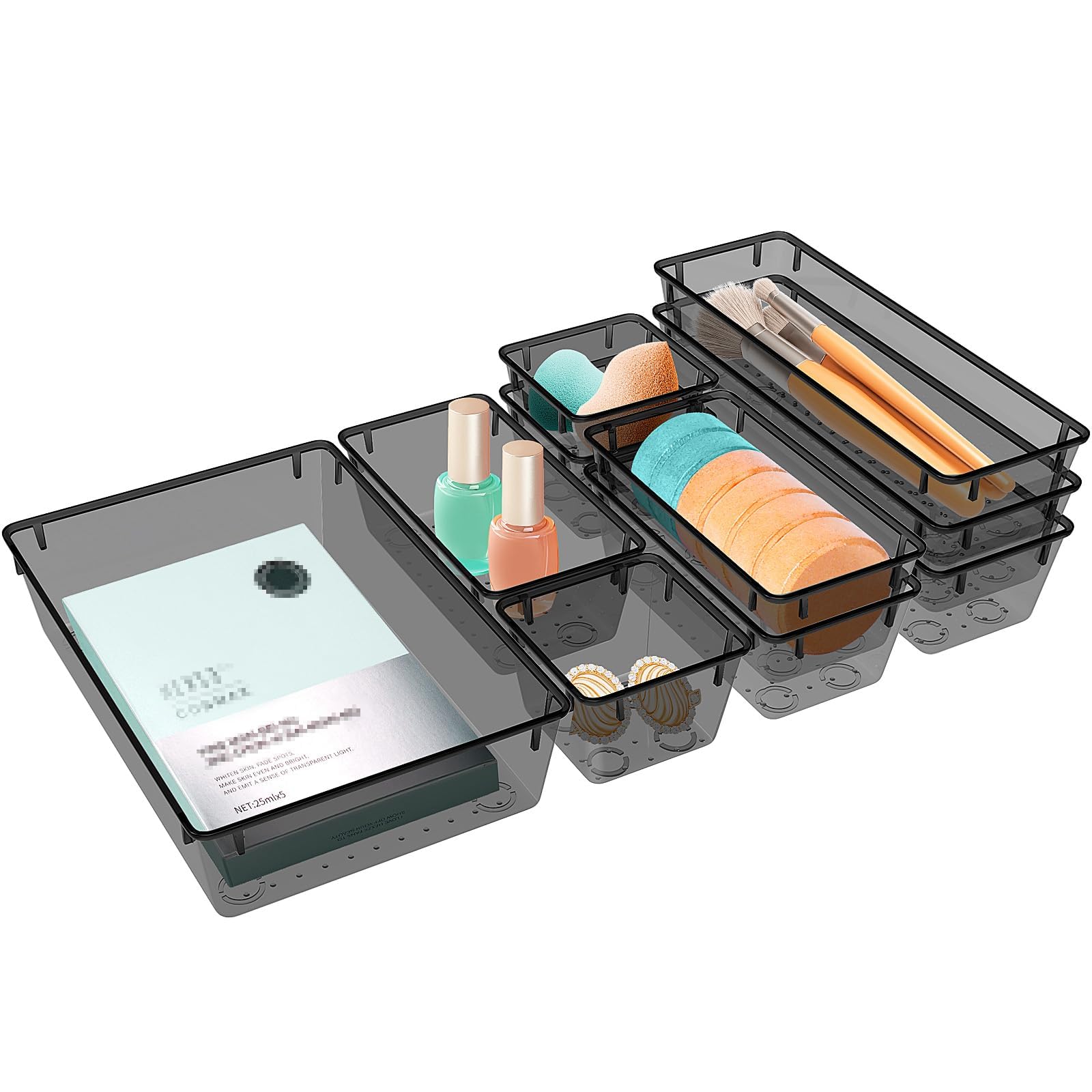 StorMiracle 10 PCS Drawer Organizer Set, 4 Varied Size Bathroom and kitchen Drawer cabinet organizer Trays, Clear Storage Bins for Makeup, Jewelry,