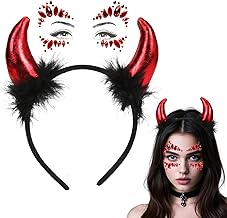 Sprinlot Red Devil Headband Glitter Devil's Horns Tattoo, Red Devil's Ears Hair Jewellery, Halloween Party Halloween Party Headband Tattoo ST-Home-A33-1
