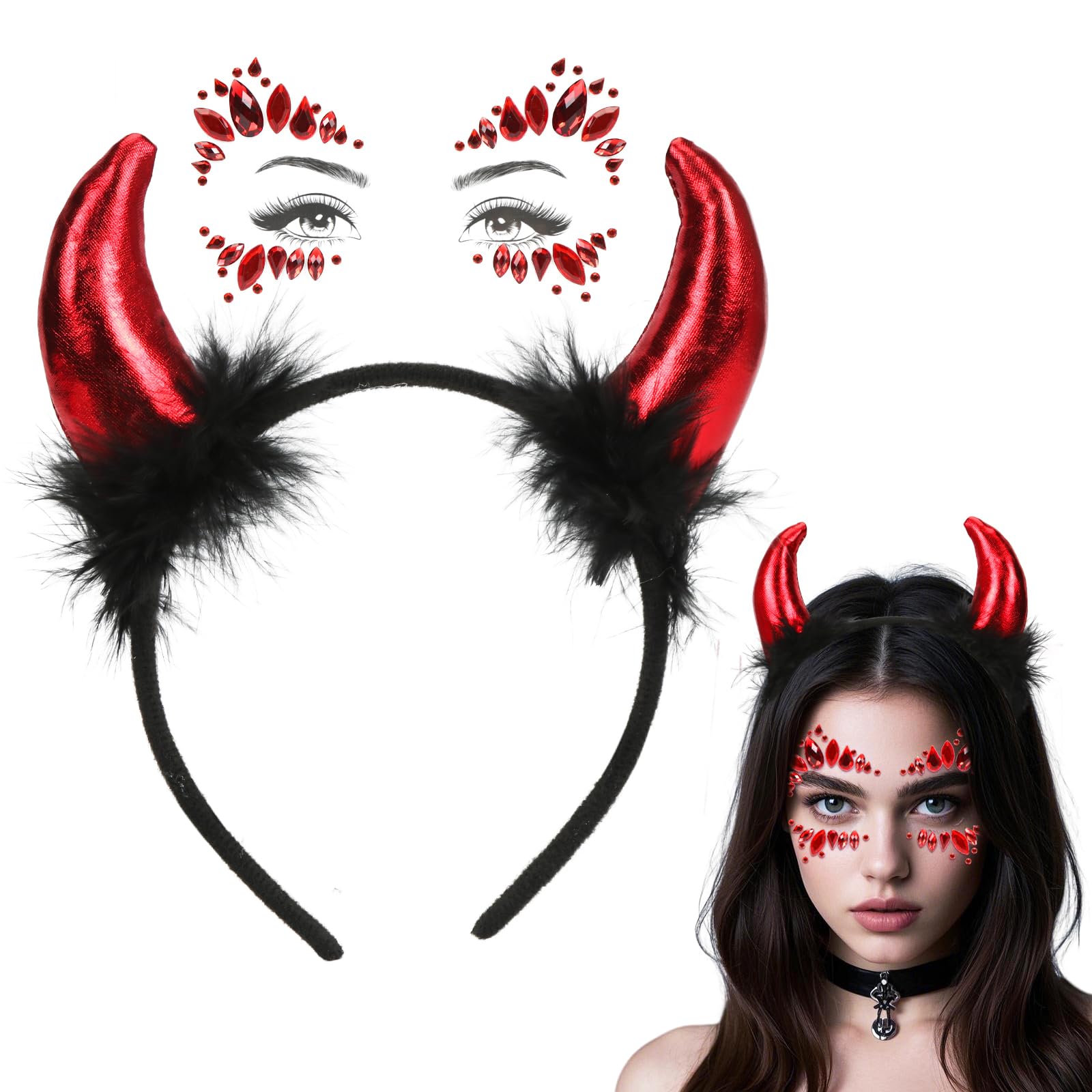 Cerchietto Diavolo Rosso Con Corna - Per Halloween E Carnevale, Con Adesivi Glitter - Foto 11