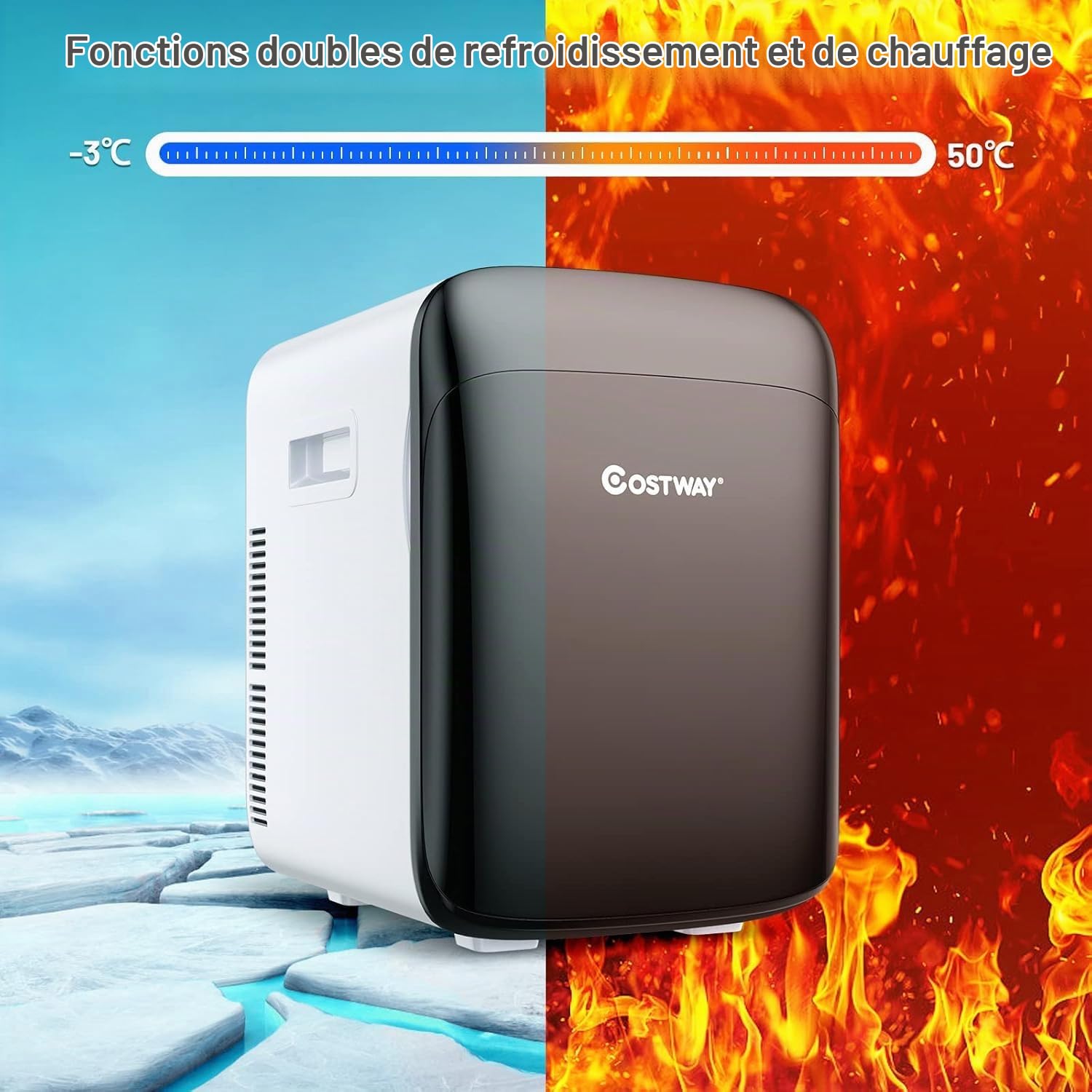FANTASK Mini réfrigérateur 2 en 1, 15 l, petit réfrigérateur avec fonction refroidissement et chauffage