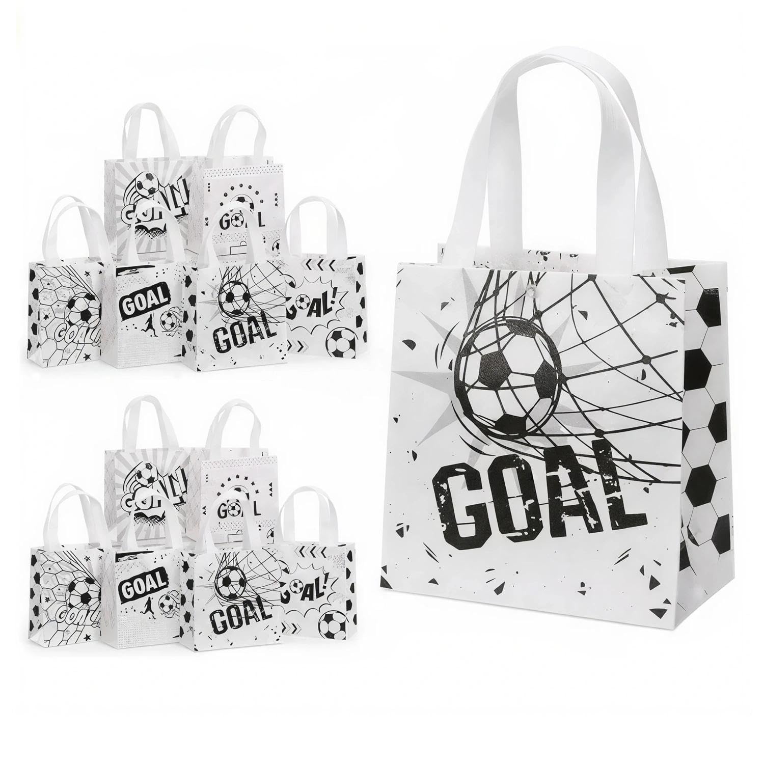 12 PCS Football Party Bags for Kids Party, Reusable Non-Woven Goodie Bags, Football Theme Party Favour Bags for Boys Girls Sports Teams Celebrations Supplies