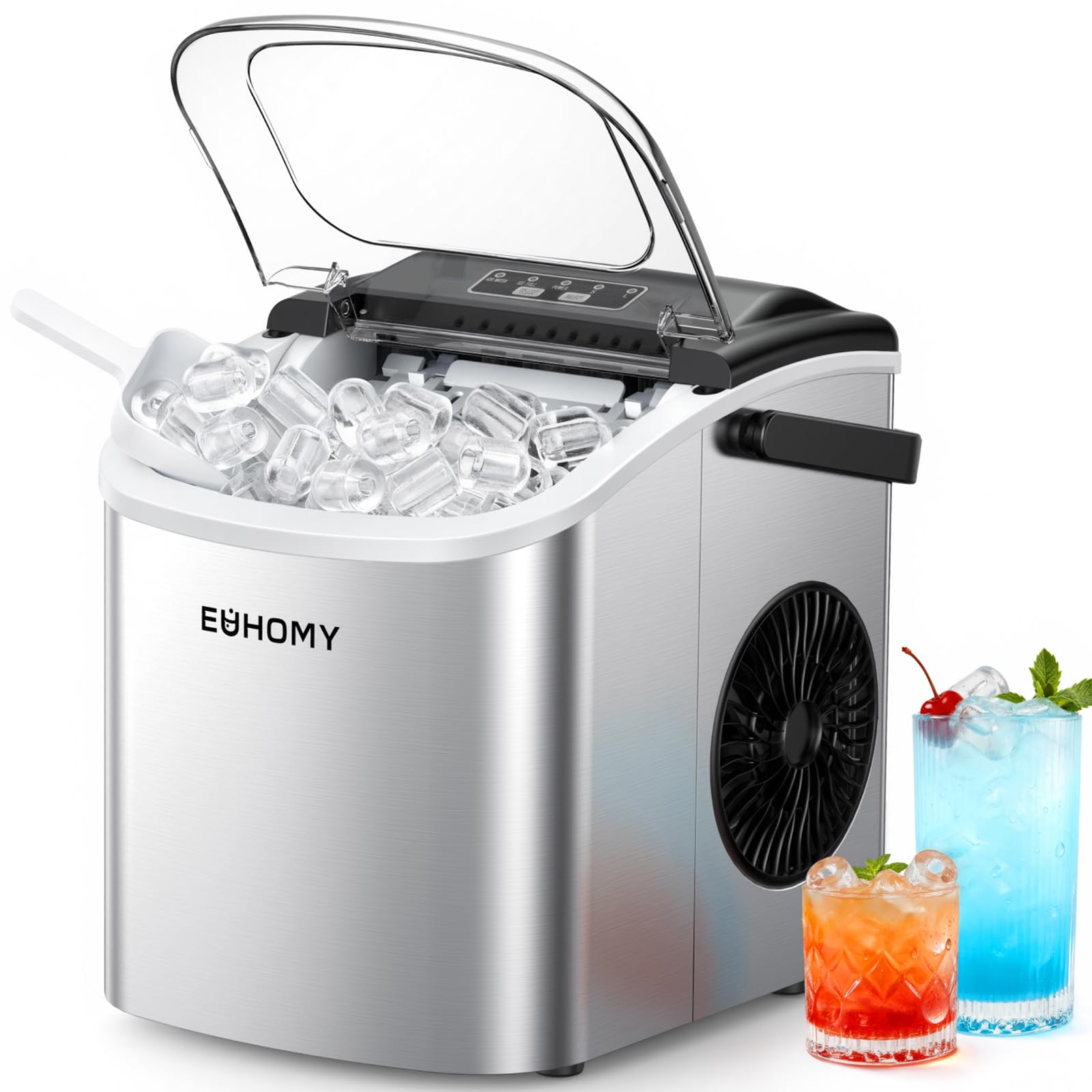 EUHOMY Ice Maker Machine Countertop Ice Cube Maker with Portable Handle, 9 Ice Cubes in 6 Mins, 12 kg in 24 Hrs Self-Cleaning Compact Ice Maker, with Ice Scoop and Basket for Home/Kitchen/Office/Bar — image 1