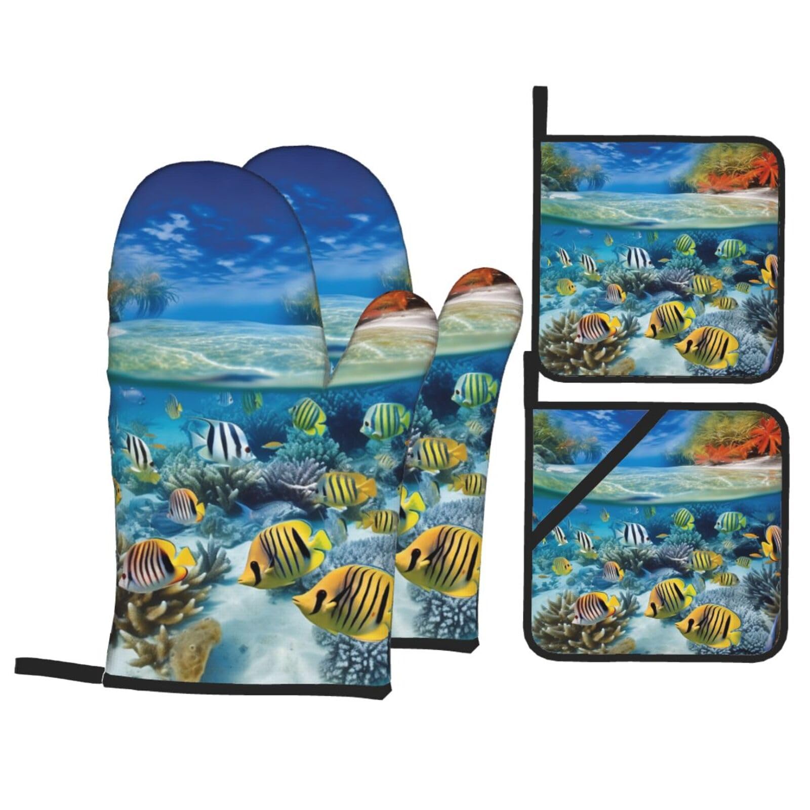 Gants de cuisine pour barbecue et pâtisserie aux motifs tropicaux