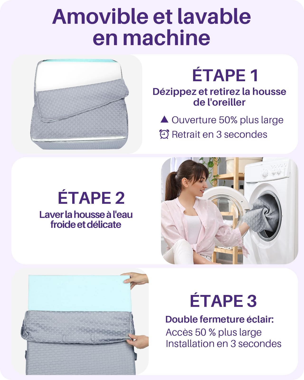 Kekoy Rehausseur Matelas Adulte Réglable – Idéal Contre l’Apnée, Reflux Acide, Douleurs Dorsales, Ronflements | Oreiller Anti-Reflux en Mousse à Mémoire, Housse Amovible, Poignée (Gris)
