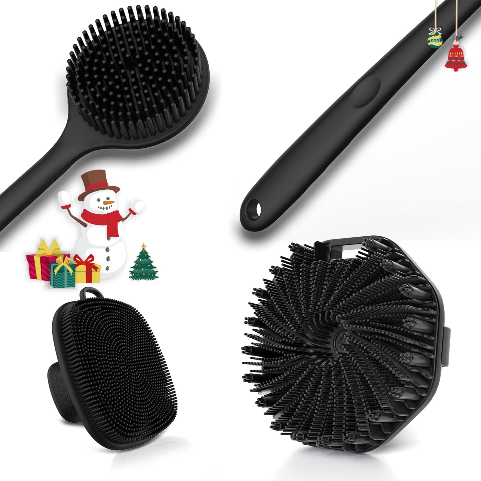 Sponsored Ad - 3 PCS Silicone Bath Brush Set,Back Scrubber & Body Brush & Face Brush Set, Super-Exfoliating & Lathering Body Scrubber, Shower Brush, Face Scrubber Combination for HomeBathroom Hotel Travel.(Black)