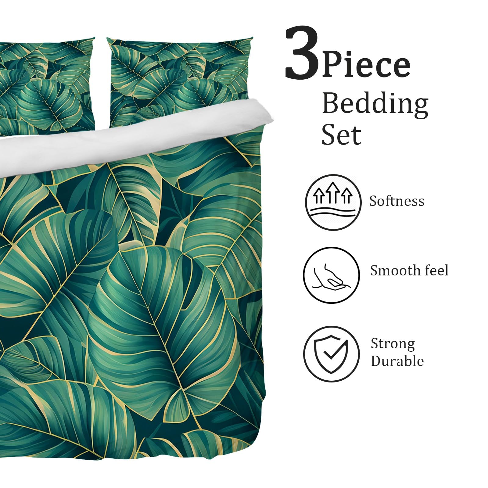 Bettwäsche 155x220 cm Nordic Lässt Grün, Bettbezug 3teilig Weiche Allergiker Microfaser Bettwäsche-Sets, Deckenbezug mit Reißverschluss und 2 Kissenbezüge 80x80cm