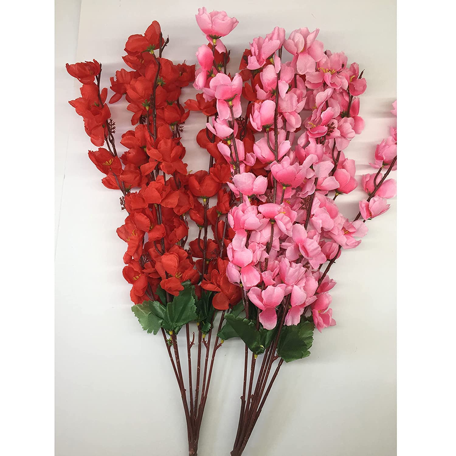 Mukeriya 7 Stick Artificial Blossom Flowers (Pink + Red) 2