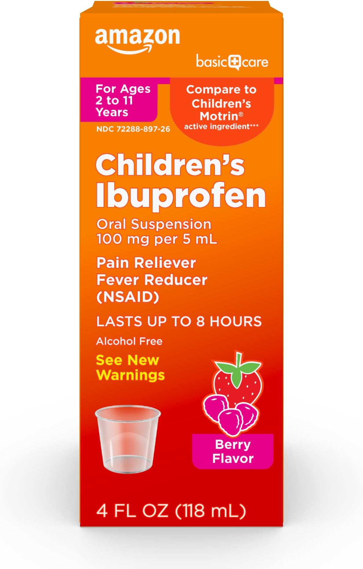 Amazon Basic Care Children's Ibuprofen Oral Suspension 100 mg, Berry, 4 fl oz (Pack of 1)