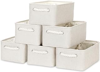 Bidtakay Small Storage Baskets for Shelves Set of 6 Biege Fabric Storage...