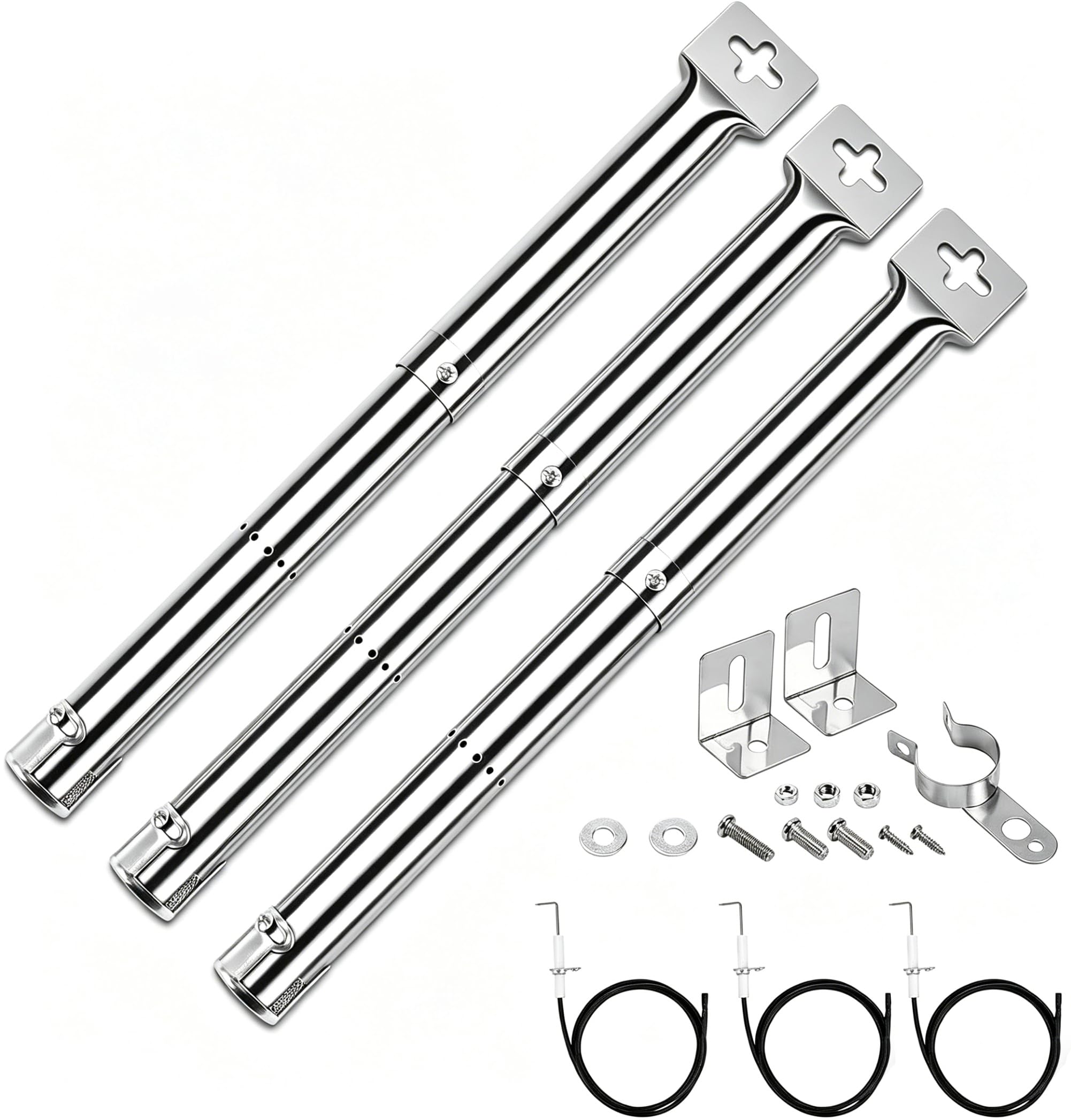 GFTIME 31-44cm Universal Brenner Ersatzteile für Landmann, Tepro, Enders, Campingaz, Master Forge, Perfect Flame, Uniflame Lowes Gasgrills, Edelstahl Rohrbrenner Zubehör, 3 Stück